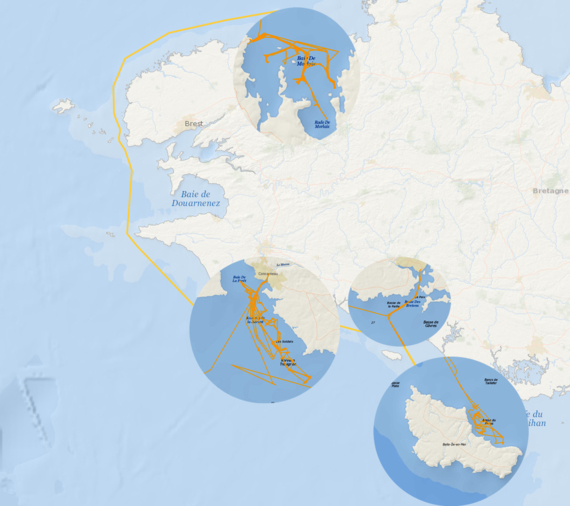 Carte des trajets du Thalia durant la campagne