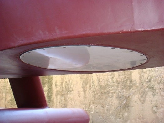 ADCP OS 38 (Ø 914 mm) de L’Atalante après la pose de la fenêtre acoustique 